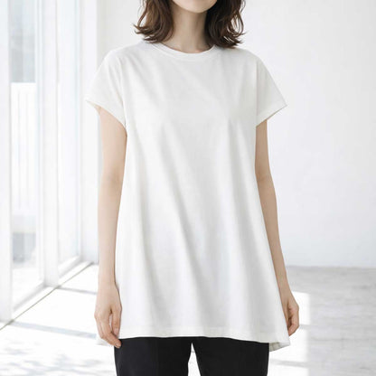 綿100% フレンチスリーブ フレア Tシャツ チュニック ゆったり 体型カバー M