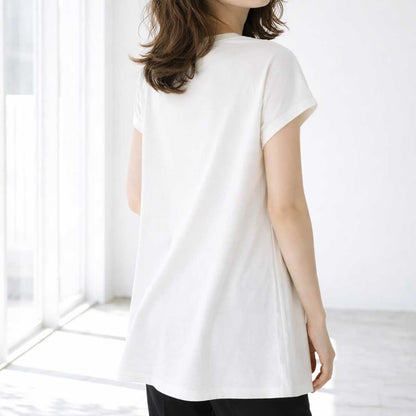 綿100% フレンチスリーブ フレア Tシャツ チュニック ゆったり 体型カバー M