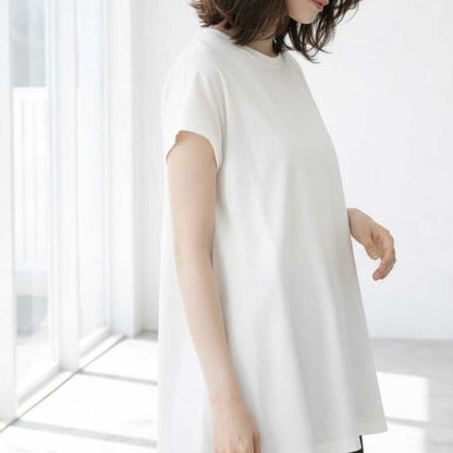 綿100% フレンチスリーブ フレア Tシャツ チュニック ゆったり 体型カバー M