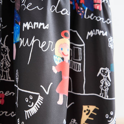 ポップ柄プリント ティアードワンピース ロング丈 半袖 体型カバー L〜LL