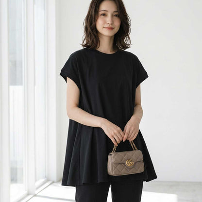 綿100% フレンチスリーブ フレア Tシャツ チュニック ゆったり 体型カバー M
