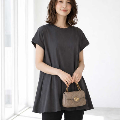 綿100% フレンチスリーブ フレア Tシャツ チュニック ゆったり 体型カバー M