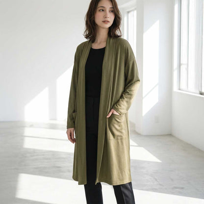 薄手 ニットソー ロング カーディガン 春 夏 秋 ゆったり 大人ルーズ 体型カバー M