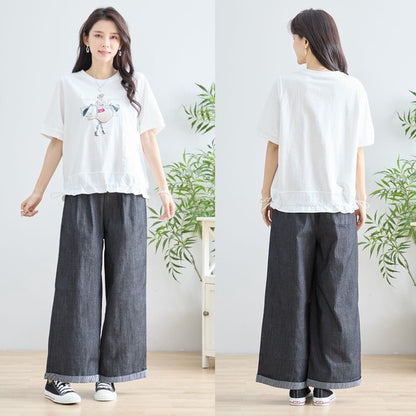 パリジェンヌ グラフィック 異素材切替 ドロスト Tシャツ 半袖 ゆったり M-L