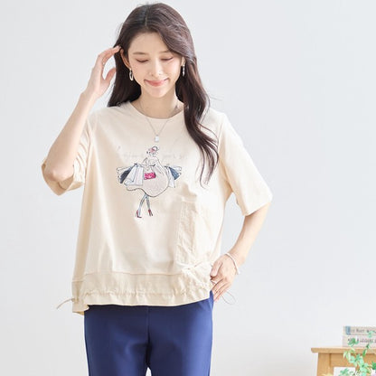 パリジェンヌ グラフィック 異素材切替 ドロスト Tシャツ 半袖 ゆったり M-L