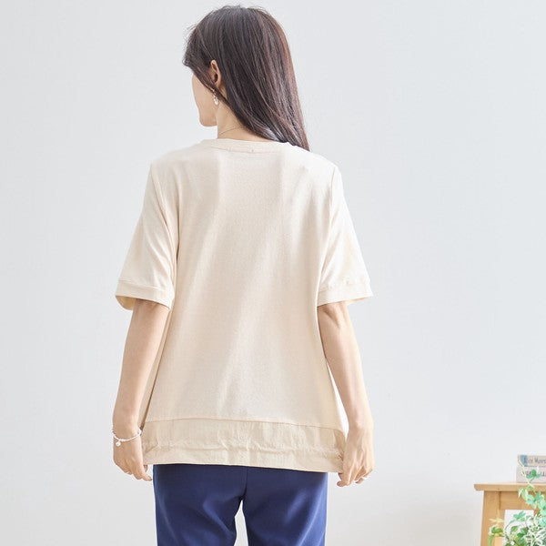 パリジェンヌ グラフィック 異素材切替 ドロスト Tシャツ 半袖 ゆったり M-L