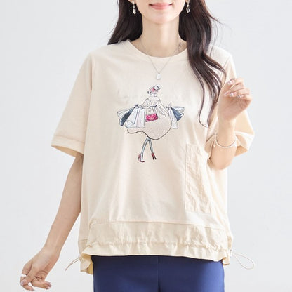 パリジェンヌ グラフィック 異素材切替 ドロスト Tシャツ 半袖 ゆったり M-L