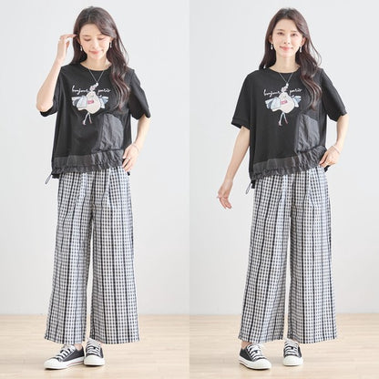 パリジェンヌ グラフィック 異素材切替 ドロスト Tシャツ 半袖 ゆったり M-L