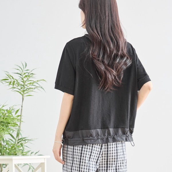 パリジェンヌ グラフィック 異素材切替 ドロスト Tシャツ 半袖 ゆったり M-L