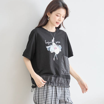 パリジェンヌ グラフィック 異素材切替 ドロスト Tシャツ 半袖 ゆったり M-L