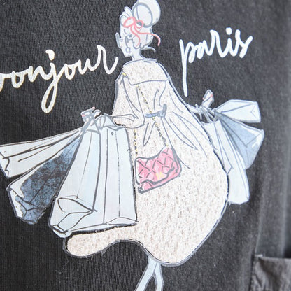 パリジェンヌ グラフィック 異素材切替 ドロスト Tシャツ 半袖 ゆったり M-L