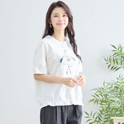 パリジェンヌ グラフィック 異素材切替 ドロスト Tシャツ 半袖 ゆったり M-L