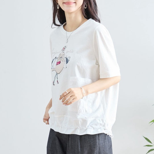 パリジェンヌ グラフィック 異素材切替 ドロスト Tシャツ 半袖 ゆったり M-L