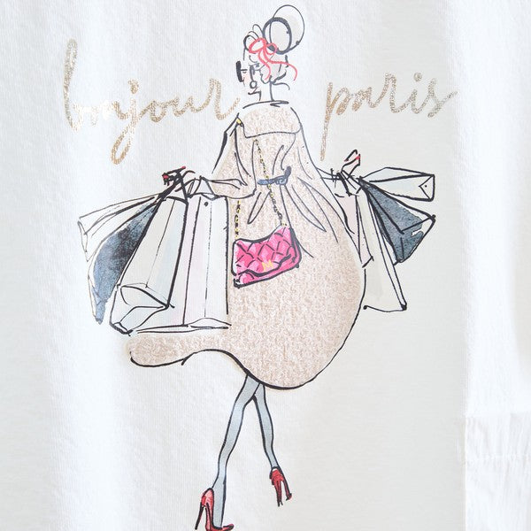 パリジェンヌ グラフィック 異素材切替 ドロスト Tシャツ 半袖 ゆったり M-L