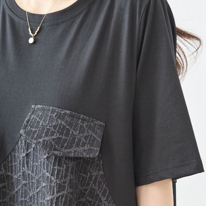 幾何学ジャカード切替バルーンワンピースロング丈半袖ゆったり体型カバー L～LL