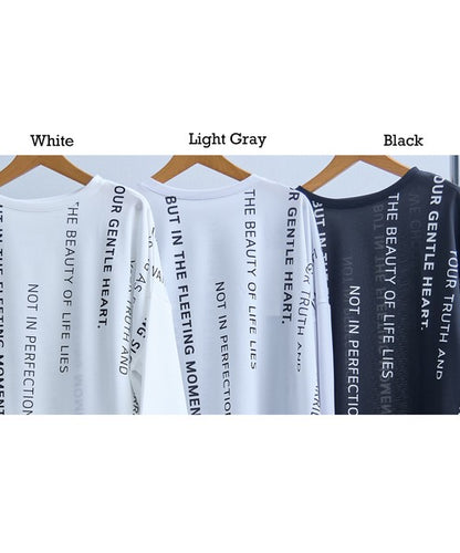 接触冷感 英字 プリント Tシャツ 半袖 ゆったり ドロップショルダー 体型カバー F