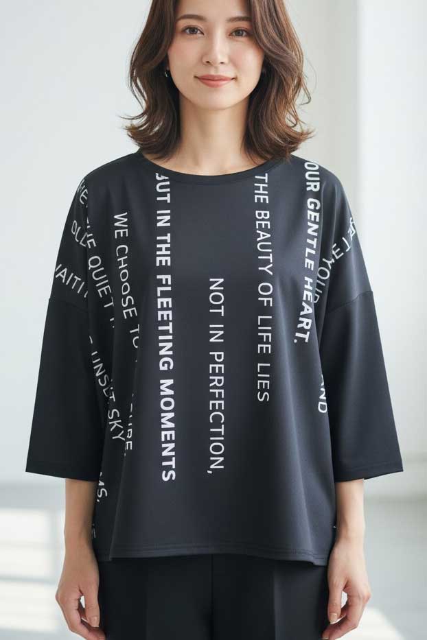 接触冷感 英字 プリント Tシャツ 半袖 ゆったり ドロップショルダー