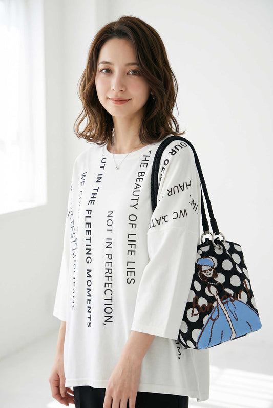 接触冷感 英字 プリント Tシャツ 半袖 ゆったり ドロップショルダー 体型カバー F