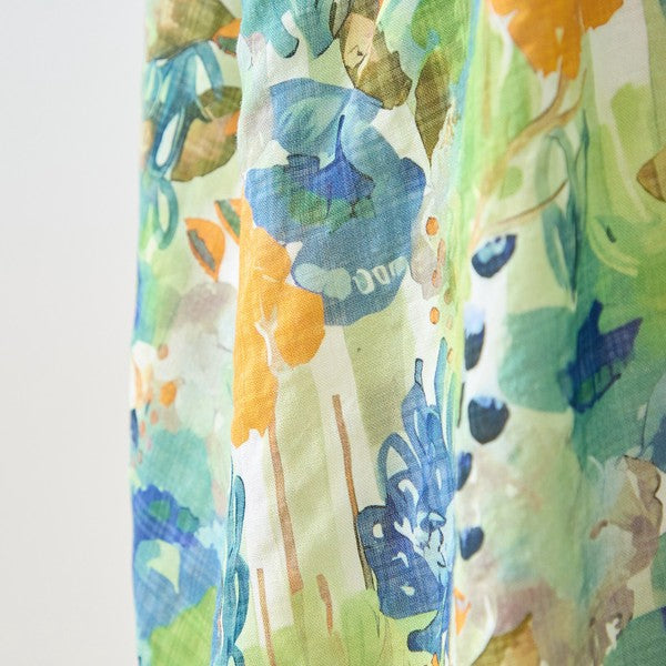 水彩 ボタニカル柄 綿100% フレンチスリーブ ワンピース ゆったり 体型カバー M-L