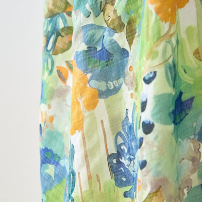 水彩 ボタニカル柄 綿100% フレンチスリーブ ワンピース ゆったり 体型カバー M-L