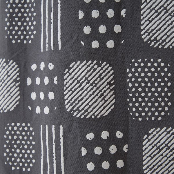 幾何学柄 切替 ギャザーポケット ワンピース 半袖 綿混 ゆったり 体型カバー M-L