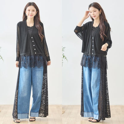 裾レース ノースリーブ タンクトップス ゆったり レイヤード 体型カバー M-L