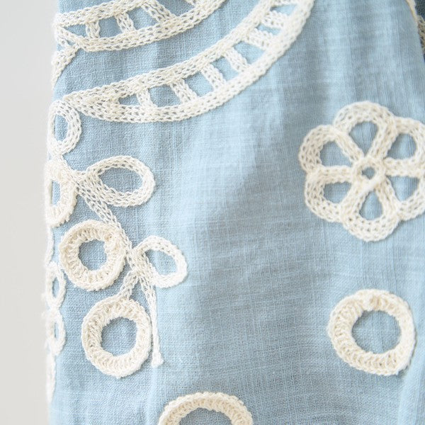 フローラル 刺繍 Vネック ブラウス 綿100% 七分袖 ゆったり 体型カバー M-L