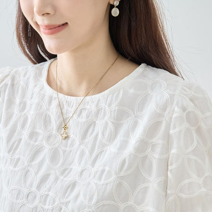 シック フラワーモチーフ トップス 半袖 シアー ブラウス 体型カバー M-L