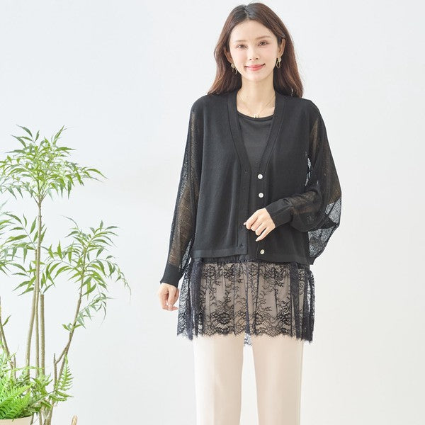 裾フローラルレース タンクトップ ロング丈 レイヤード インナー 体型カバー M-L