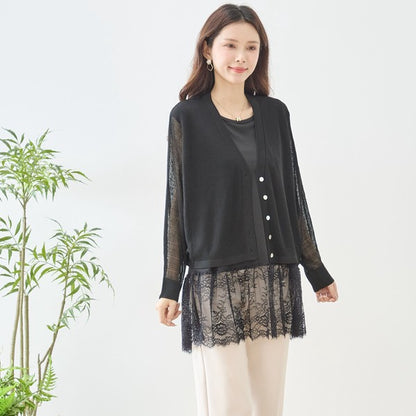 裾フローラルレース タンクトップ ロング丈 レイヤード インナー 体型カバー M-L