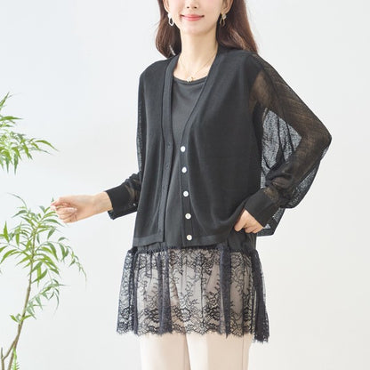 裾フローラルレース タンクトップ ロング丈 レイヤード インナー 体型カバー M-L