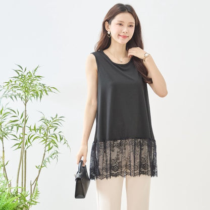 裾フローラルレース タンクトップ ロング丈 レイヤード インナー 体型カバー M-L