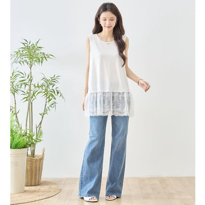 裾フローラルレース タンクトップ ロング丈 レイヤード インナー 体型カバー M-L