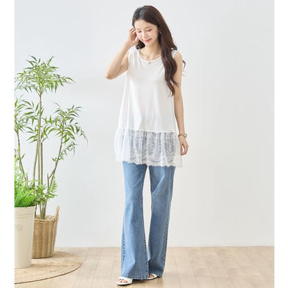 裾フローラルレース タンクトップ ロング丈 レイヤード インナー 体型カバー M-L