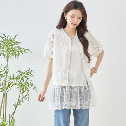 裾フローラルレース タンクトップ ロング丈 レイヤード インナー 体型カバー M-L