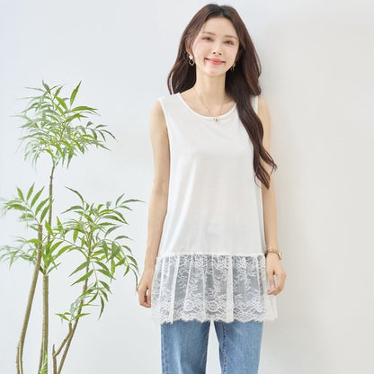 裾フローラルレース タンクトップ ロング丈 レイヤード インナー 体型カバー M-L