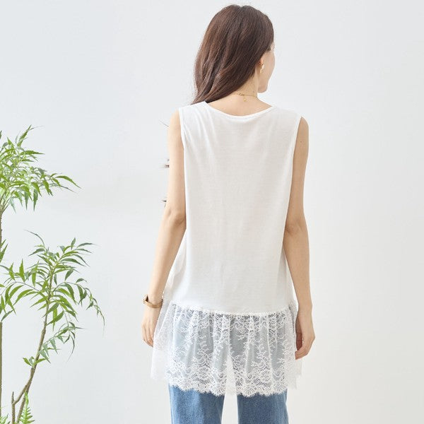 裾フローラルレース タンクトップ ロング丈 レイヤード インナー 体型カバー M-L