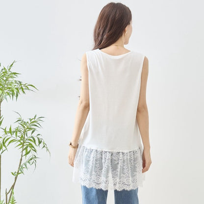 裾フローラルレース タンクトップ ロング丈 レイヤード インナー 体型カバー M-L