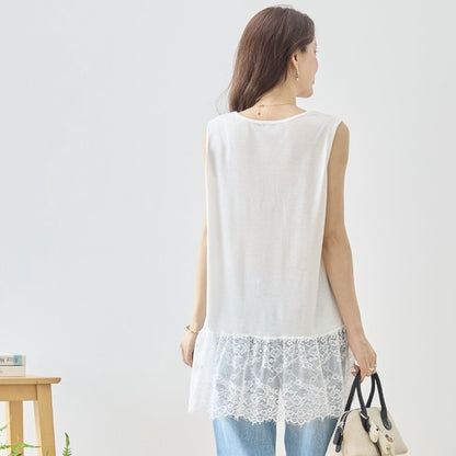 裾 ラッセルレース タンクトップ ノースリーブ レイヤード 体型カバー L-LL