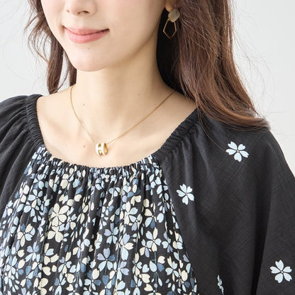 流れ花柄 マキシ丈 ワンピース 半袖 ゆったり ティアード 体型カバー M-L