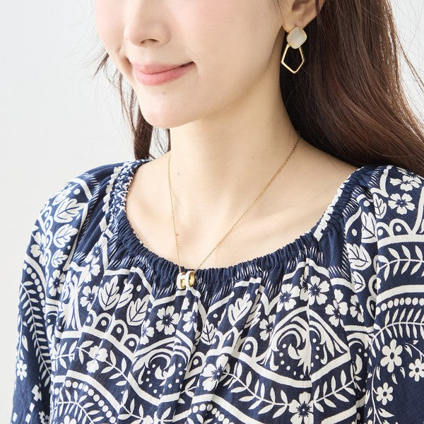 オリエンタル柄 エスニック ワンピース 半袖 マキシ丈 ゆったり 体型カバー M-L
