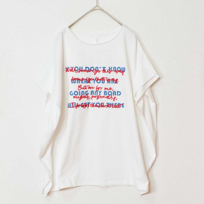 16SOE天竺 重ね文字 プリント＆刺繍 ロゴ ボクシーシルエット Tシャツ 半袖 フリー