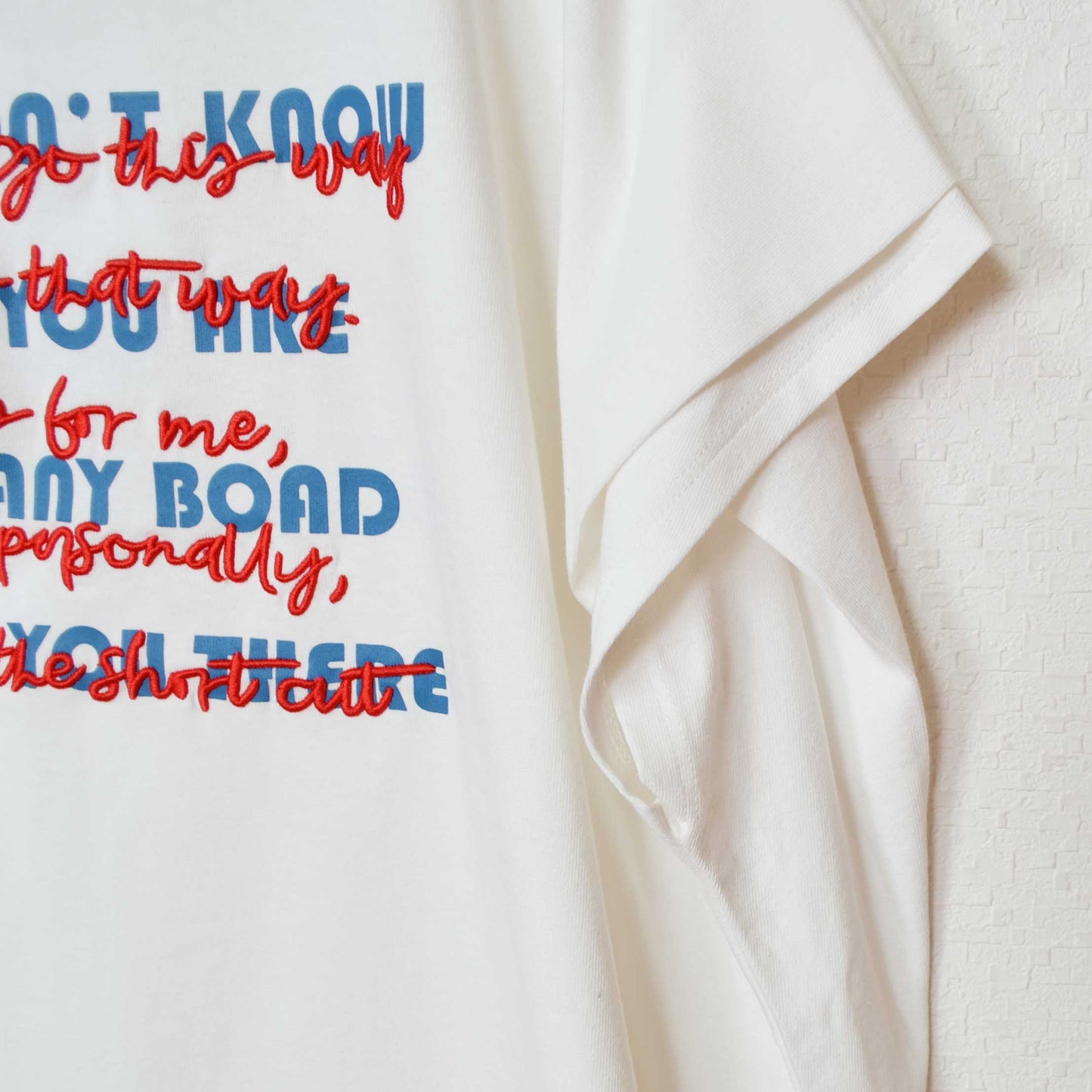 16SOE天竺 重ね文字 プリント＆刺繍 ロゴ ボクシーシルエット Tシャツ 半袖 フリー