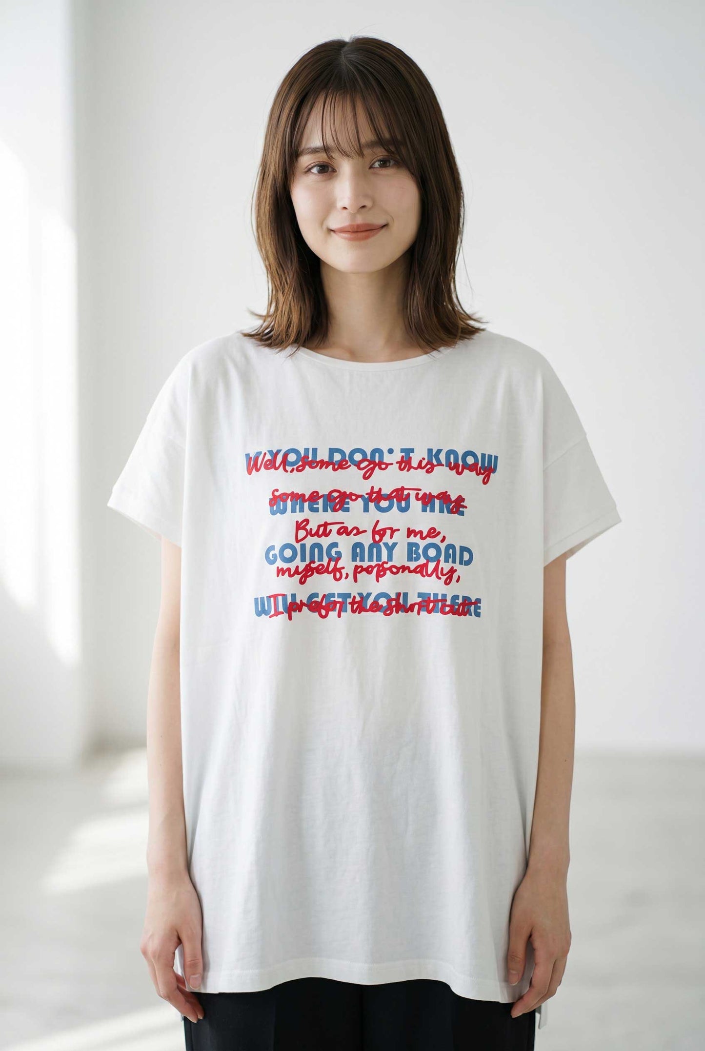 16SOE天竺 重ね文字 プリント＆刺繍 ロゴ ボクシーシルエット Tシャツ 半袖 フリー