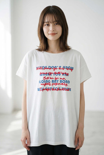 16SOE天竺 重ね文字 プリント＆刺繍 ロゴ ボクシーシルエット Tシャツ 半袖 フリー