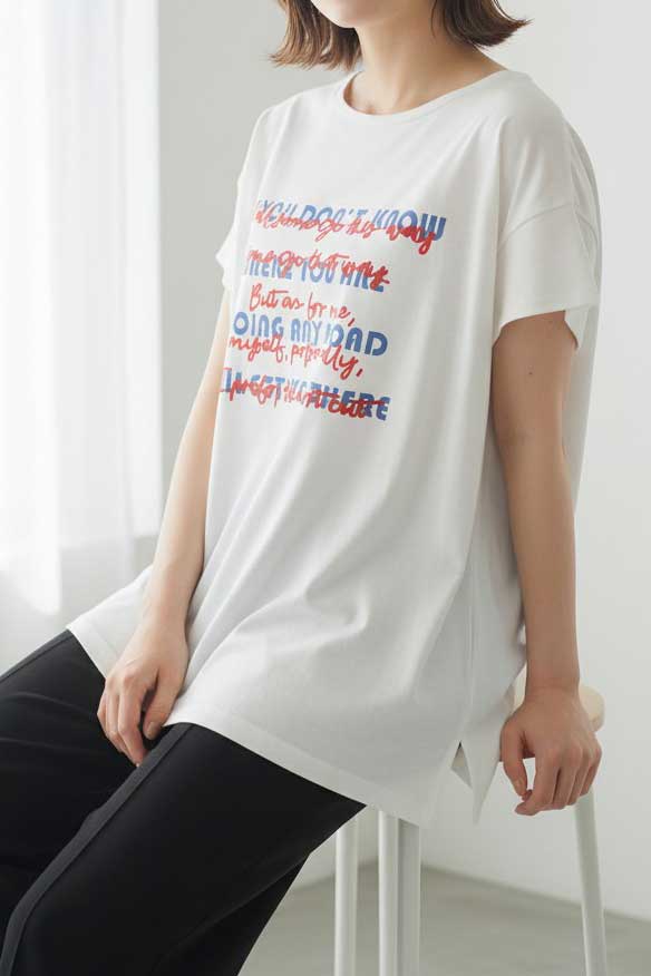 16SOE天竺 重ね文字 プリント＆刺繍 ロゴ ボクシーシルエット Tシャツ 半袖 フリー