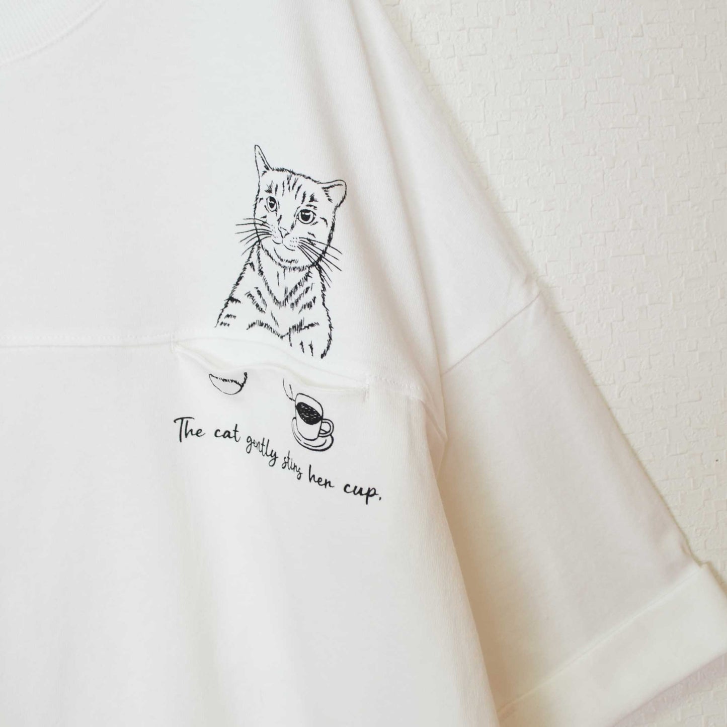16SOE天竺 猫プリント 前後差 チュニック Tシャツ 半袖 ゆったり 綿100%