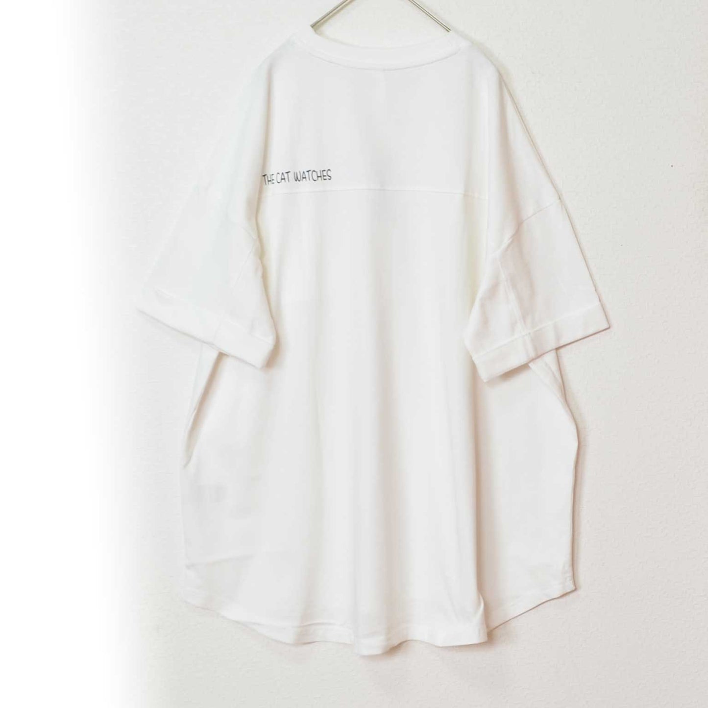 16SOE天竺 猫プリント 前後差 チュニック Tシャツ 半袖 ゆったり 綿100%