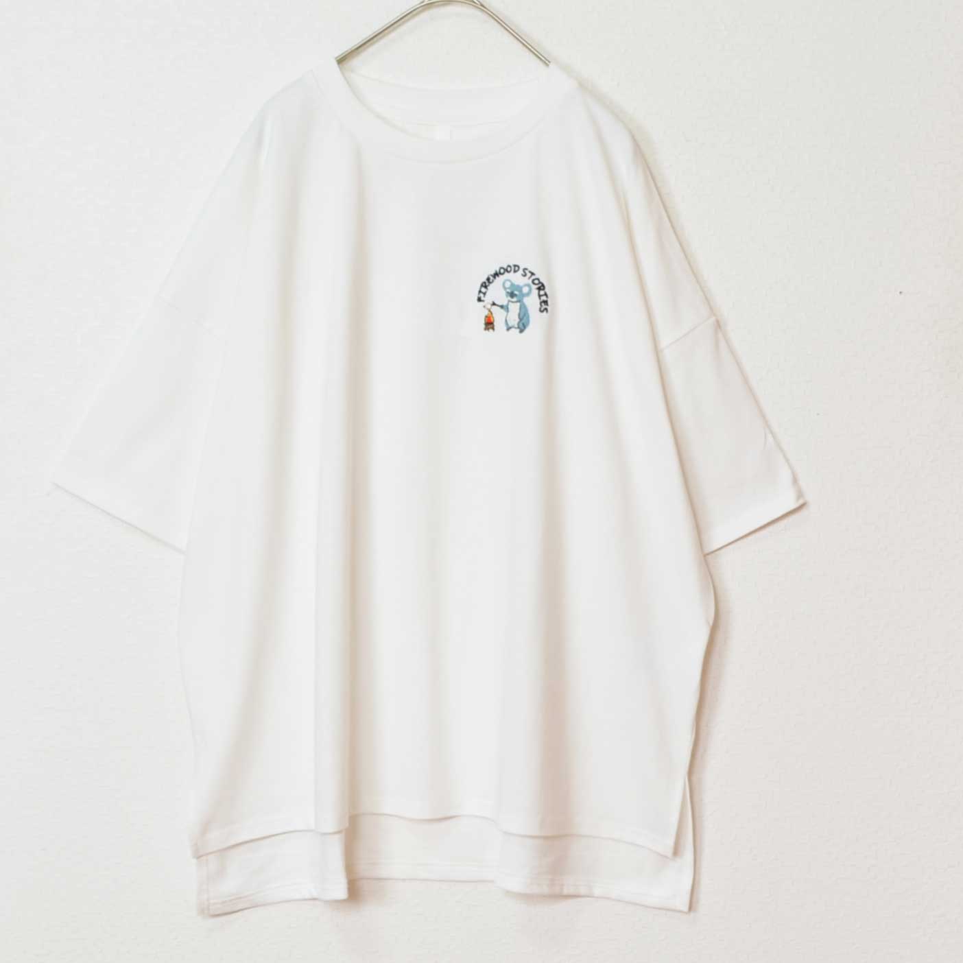 16SOE天竺 コアラ ワンポイント刺繍 チュニック Tシャツ 半袖 ゆったり 体型カバー 綿100% フリー