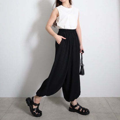 アラジンパンツ サルエルパンツ ゆったり 裾ゴム 涼しい 体型カバー 夏 秋 フリー